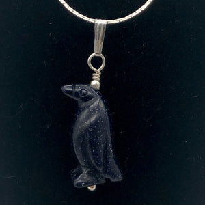 Blue Gold Stone Hand Carved Penguin & Silver Pendant| 1 3/8" Long| Blue Spark | - PremiumBead Alternate Image 2