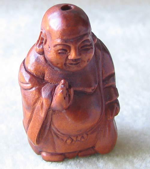 Sacred Hand Boxwood Blessing Buddha Ojime/Netsuke Bead | 29x15x15mm | Brown - PremiumBead Primary Image 1