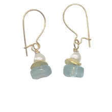 Load image into Gallery viewer, Aquamarine Pearl Drop 14K Gold Filled Earrings| 1 &quot; Long | Blue White | 1 Pair |

