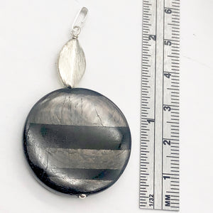 Silver Mirrors Hypersthene 29x7mm Disc Sterling Silver Pendant | 2"Long |