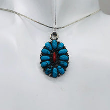Load image into Gallery viewer, Turquoise Coral Sterling Silver Blossom Pendant | 1 1/4&quot; Long | Blue/Red |
