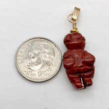 Load image into Gallery viewer, Carved Brecciated Jasper Goddess of Willendorf 14Kgf Pendant|1.38&quot; Long | Red | - PremiumBead Alternate Image 3
