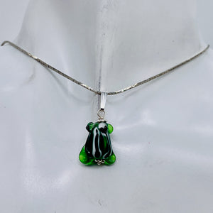 Lampwork Frog Sterling Silver Frog | 1" Long | Green | 1 Pendant |