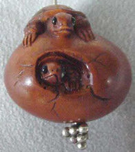 Load image into Gallery viewer, Terrific Carved Boxwood Turtle On Egg Ojime/Netsuke Bead | 21x21.5x17mm | Brown - PremiumBead Primary Image 1
