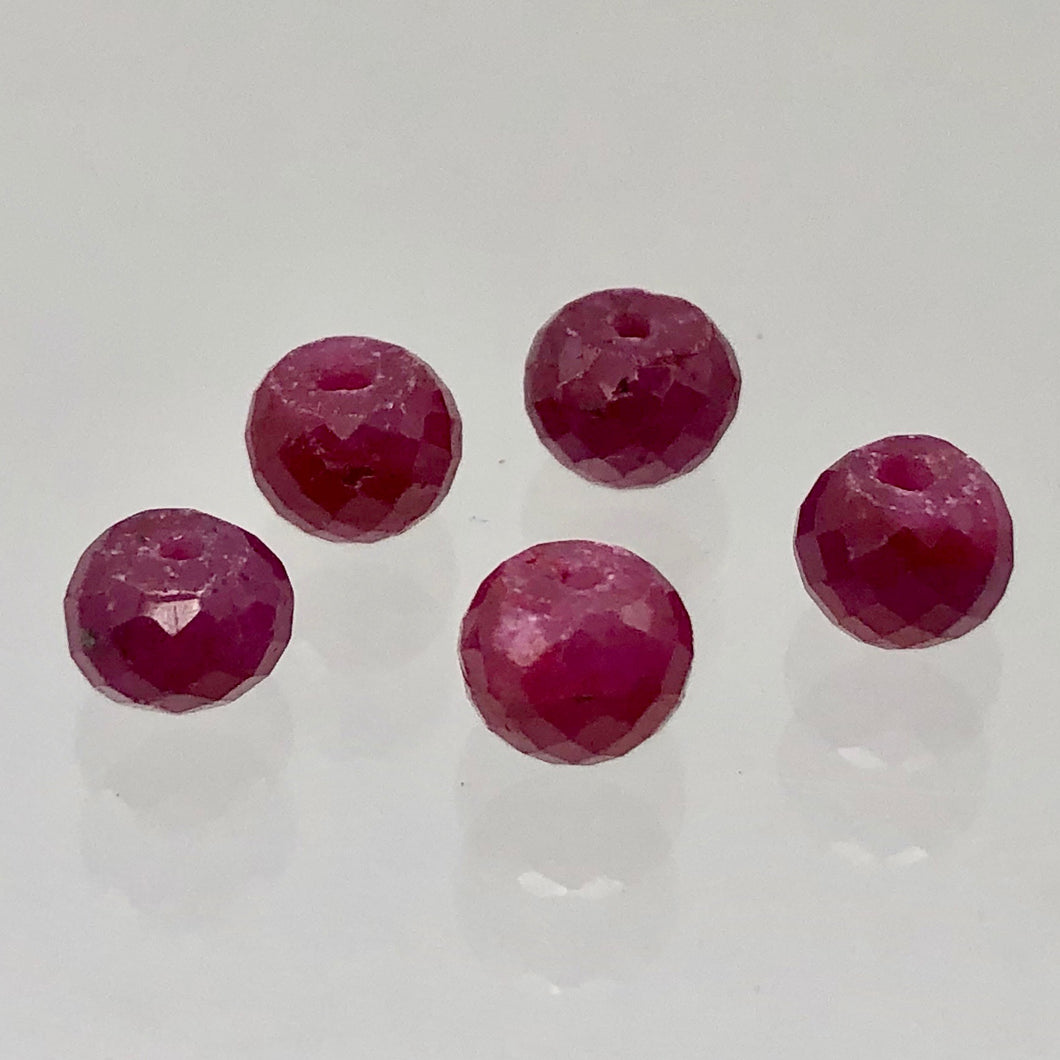 5 Natural Ruby 5.5to5x4.5to3.5mm Faceted Roundel Beads | Red | 6 cts | - PremiumBead Primary Image 1