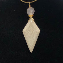 Load image into Gallery viewer, Fossilized Coral Kite Kunzite 14K Gold Filled Pendant | 2 3/4&quot; | White, Black |
