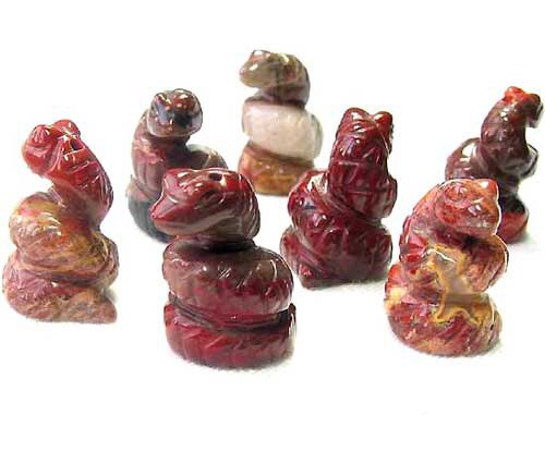 Earthy 2 Carved Brecciated Jasper Snake Beads | 20x11x7mm | Red - PremiumBead Primary Image 1