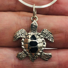 Load image into Gallery viewer, Turtle in Sterling Silver with Onyx Accent Pendant | 1 1/4&quot; Long | Silver |
