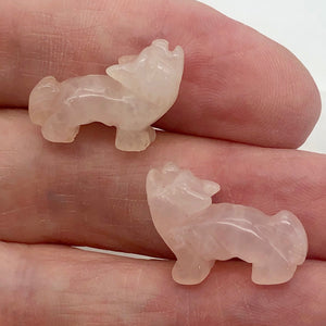 Howling 2 Carved Rose Quartz Standing Wolf/Coyote Beads | 21x17x7.5mm | Pink