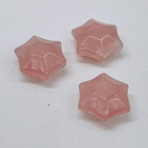 3 Carved Rose Quartz 6-Point 16x9mm Star Beads 9245RQ | 16x9mm | Pink