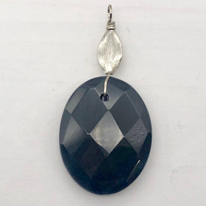 Onyx Faceted Sterling Silver Oval Pendant | 2" Long | Black |