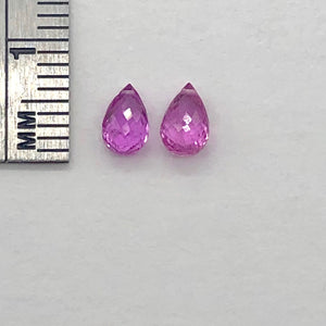Pair AAA Brilliant Facetted Pink Sapphire Briolette Beads -1.25 Caret | 6x4x3mm