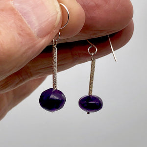 Amethyst Roundel Bead Sterling Silver Drop/Dangle Earrings| 2.5" Long | Purple |