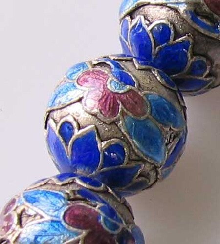 1 Silver Cloisonne Flowers 15mm Round Bead 10592 - PremiumBead Primary Image 1