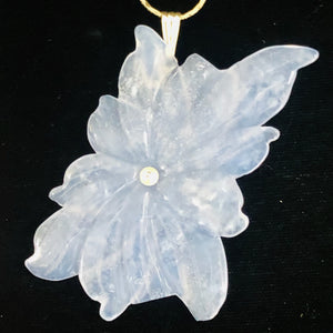 Hand Carved Blue Chalcedony Flower Sterling Silver Pendant! | 2 1/2" Long |