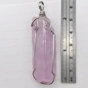 Kunzite Sterling Silver Wire-Wrap Lavender Crystal Pendant | 2 1/2 Inch Long |