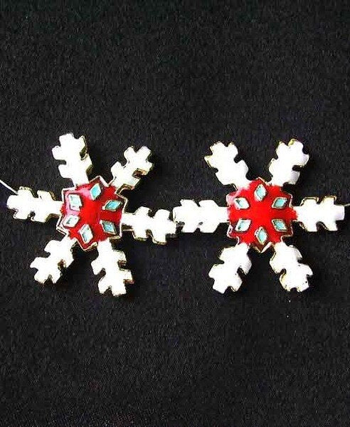 2 Red Cloisonne Snowflake Centerpiece 30x27x4mm Beads 8638E - PremiumBead Primary Image 1