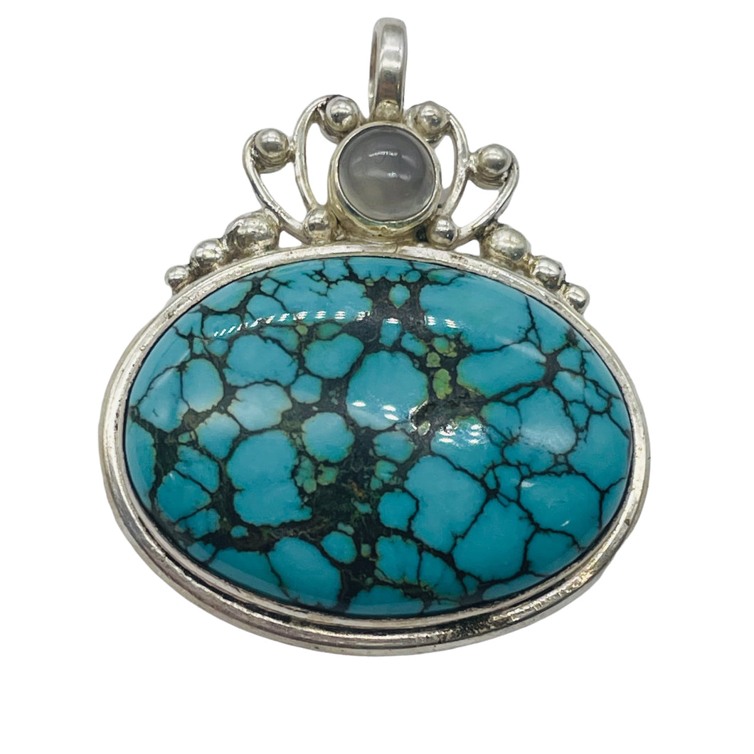 Turquoise Moonstone Goddess Sterling Silver Pendant | 1 1/2