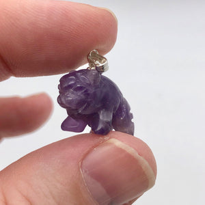 Amethyst Hand Carved Bison / Buffalo Sterling Silver 1" Long Pendant 509277AMS - PremiumBead Alternate Image 4