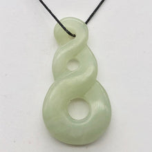 Load image into Gallery viewer, Hand Carved Natural Serpentine Infinity Pendant with Simple Black Cord 10821M | 45x22.5x5.5mm | Light Green - PremiumBead Alternate Image 2
