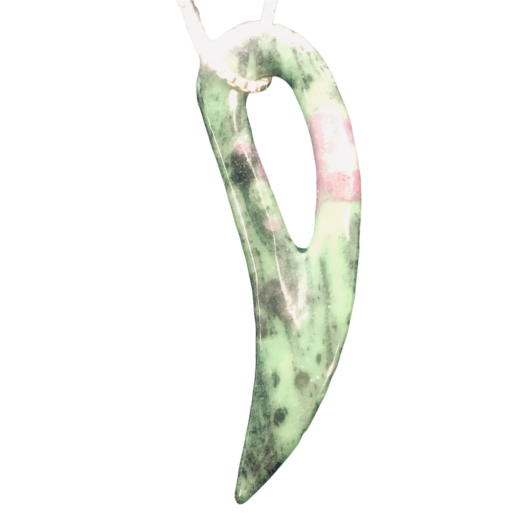 Ruby Zoisite Gemstone Comma Pendant | 94x28x6mm | Green/Red | 1 Pendant |