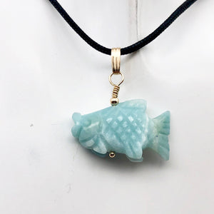 Swimmin'! Amazonite Fish Koi 14Kgf Pendant |1 1/8" Long | Blue | - PremiumBead Alternate Image 4