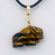 Load image into Gallery viewer, Tigereye Hand Carved Bison / Buffalo 14Kgf Pendant | 21x14x8mm (Bison), 5.5mm (Bail Opening), 1&quot; (Long) | Gold/Brown - PremiumBead Primary Image 1
