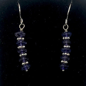 Iolite Faceted Rondelle Dangle Earrings | 1 1/4" Long | Purple | 1 Pair |