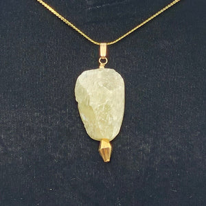 Chatoyant Green Hiddenite Kunzite Crystal 14K Gold Filled Pendant | 1 7/8" |