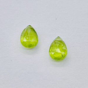 Gem! Faceted Untreated Peridot Briolette Beads Matched Pair | 10x7x5mm | 5.1tcw|