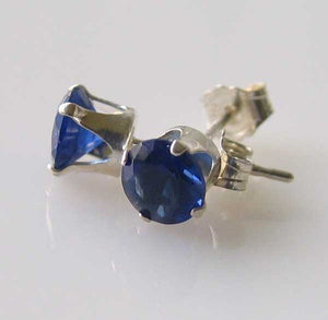 September Birthstone 5mm Created Blue Sapphire Sterling Silver Stud Earrings - PremiumBead Primary Image 1